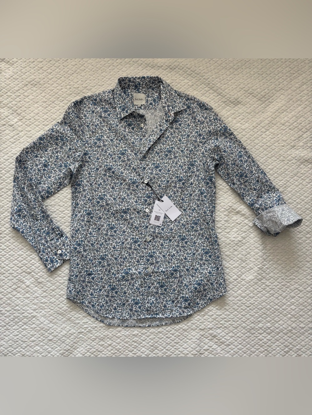NWT Paul Smith Blue and White Floral Cotton Button-Down Shirt